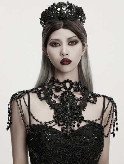 Punk Rave Black Gorgeous Gothic Lace Bead Queen Necklace