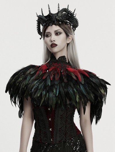 Punk Rave Black and Red Gothic Gorgeous Reversible Lace Feather Shawl