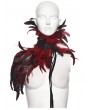 Punk Rave Black and Red Gothic Asymmetric Lace Feather Shawl