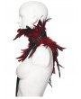 Punk Rave Black and Red Gothic Asymmetric Lace Feather Shawl