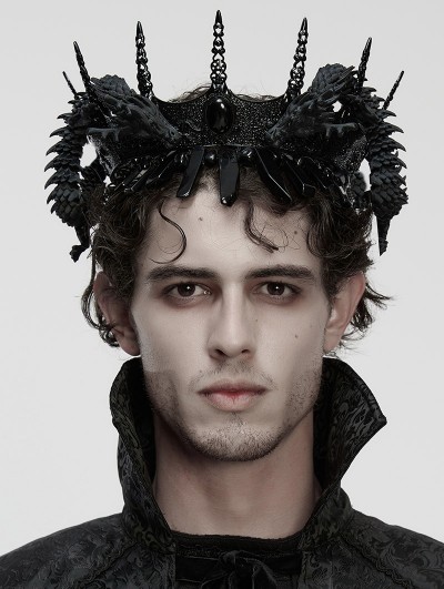 Punk Rave Black Gothic Coiling Dragon Crystal Crown Headwear