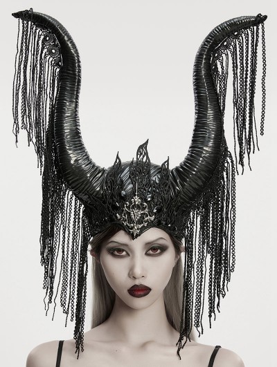 Punk Rave Black Gothic Magic Witch Horns Tassel Headdress
