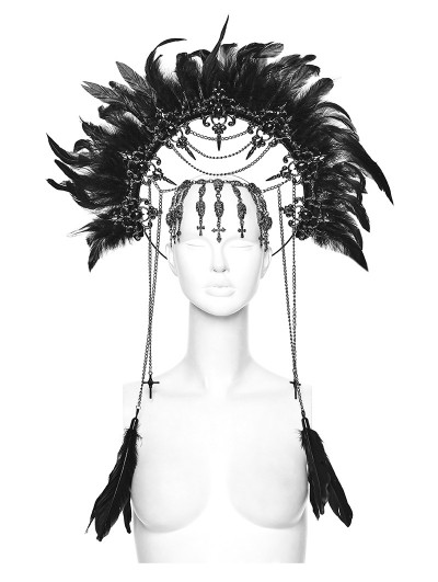 Punk Rave Black Gothic Goddess Halo Feather Hair Hoop