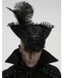 Punk Rave Black Gothic Skeleton Tricorn Feather Pirate Hat