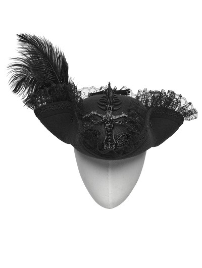 Punk Rave Black Gothic Skeleton Tricorn Feather Pirate Hat
