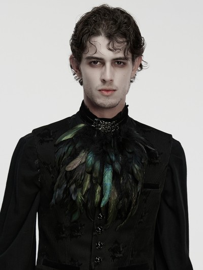 Punk Rave Black Retro Gothic Velvet Lace Feather Collar Pin