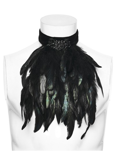 Punk Rave Black Retro Gothic Velvet Lace Feather Collar Pin