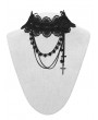 Punk Rave Black Gothic Rose Lace Beaded Chain Pendant Choker