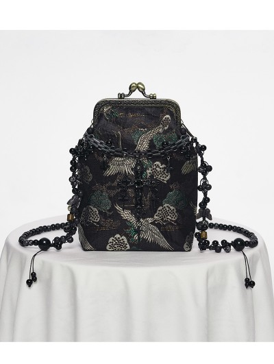 Punk Rave Black Gothic Chinese Style Embroidered Crossbody Bag