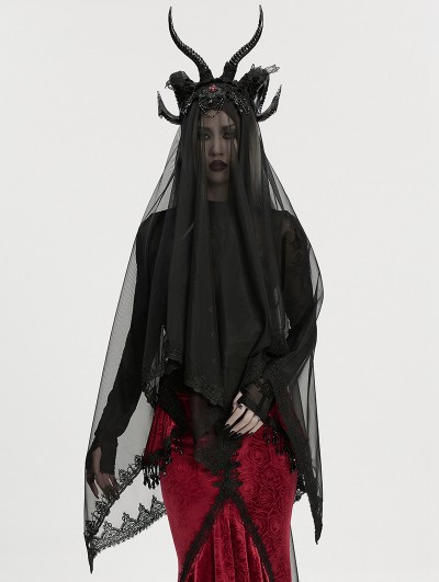 Punk Rave Black Gothic Reversible Demon Horn Veil