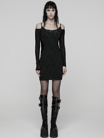 Punk Rave Black Gothic Punk Slim Fit Off-the-Shoulder Bodycon Mini Dress