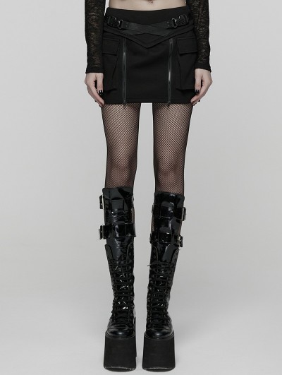 Punk Rave Black Gothic Punk Techwear Zipper Split Short Skirt