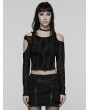 Punk Rave Black Gothic Daily Punk Irregular Hollow-Out Short T-Shirt for Women