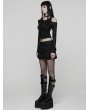 Punk Rave Black Gothic Daily Punk Irregular Hollow-Out Short T-Shirt for Women