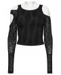 Punk Rave Black Gothic Daily Punk Irregular Hollow-Out Short T-Shirt for Women
