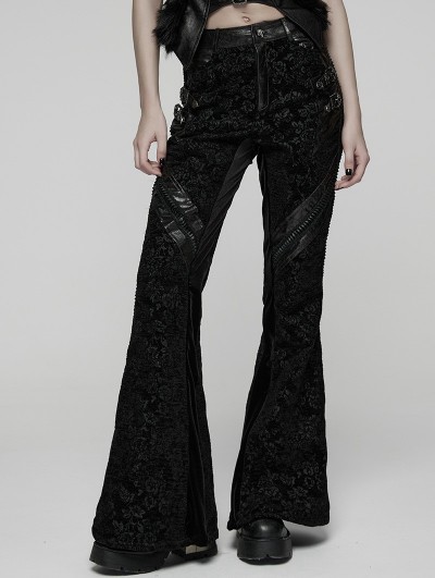 Punk Rave Black Gothic Retro Court Style Flared Pants for Women