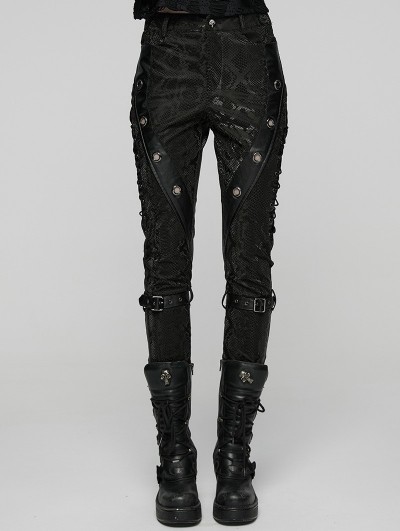 Punk Rave Black Gothic Punk Patchwork Snake Print Trousers for Women