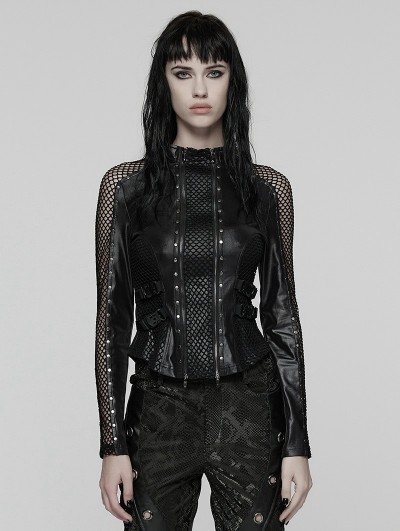 Punk Rave Black Gothic Punk Techwear Long Sleeve T-Shirt for Women