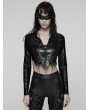Punk Rave Black Gothic Punk Bat Collar Long Sleeve Irregular Shirt for Women