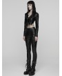 Punk Rave Black Gothic Punk Bat Collar Long Sleeve Irregular Shirt for Women