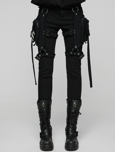 Punk Rave Black Gothic Punk Detachable Leg Pockets Pants for Women