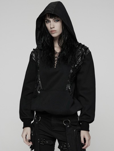 Punk Rave Black Gothic Punk Daily Wear Hooded Sweatshirt for Women