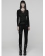 Punk Rave Black Gothic Punk Pleated Long Sleeve T-Shirt for Women