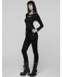 Punk Rave Black Gothic Punk Pleated Long Sleeve T-Shirt for Women