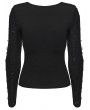 Punk Rave Black Gothic Punk Pleated Long Sleeve T-Shirt for Women
