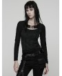 Punk Rave Black Gothic Punk Pleated Long Sleeve T-Shirt for Women