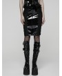 Punk Rave Black Gothic Lace Trim Patent Leather Midi Skirt
