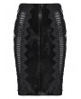Punk Rave Black Gothic Lace Trim Patent Leather Midi Skirt
