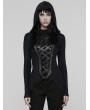 Punk Rave Black Gothic Punk Hooded Asymmetrical T-Shirt for Women