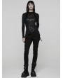 Punk Rave Black Gothic Punk Hooded Asymmetrical T-Shirt for Women