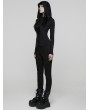 Punk Rave Black Gothic Punk Hooded Asymmetrical T-Shirt for Women