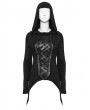 Punk Rave Black Gothic Punk Hooded Asymmetrical T-Shirt for Women