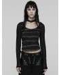 Punk Rave Black and Grey Gothic Punk Stripe Short T-shirt for Women