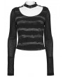 Punk Rave Black and Grey Gothic Punk Stripe Short T-shirt for Women