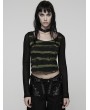 Punk Rave Black and Green Gothic Punk Stripe Short T-shirt for Women