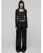 Punk Rave Black and Green Gothic Punk Stripe Short T-shirt for Women
