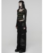 Punk Rave Black and Green Gothic Punk Stripe Short T-shirt for Women
