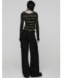 Punk Rave Black and Green Gothic Punk Stripe Short T-shirt for Women