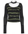 Punk Rave Black and Green Gothic Punk Stripe Short T-shirt for Women