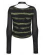 Punk Rave Black and Green Gothic Punk Stripe Short T-shirt for Women