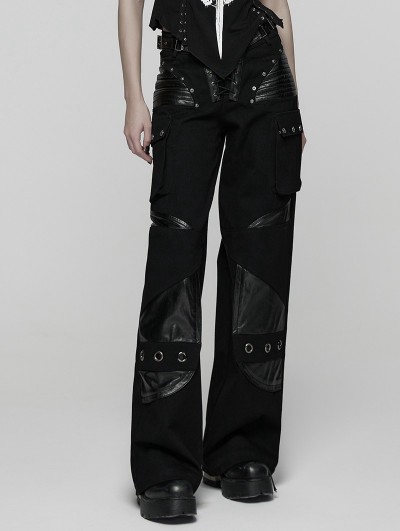 Punk Rave Black Gothic Punk Low-Waist Wide-Leg Pants for Women