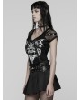 Punk Rave Black Gothic Punk Printed Mesh Spliced T-shirt for Women