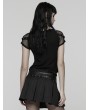 Punk Rave Black Gothic Punk Printed Mesh Spliced T-shirt for Women