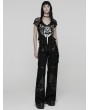 Punk Rave Black Gothic Punk Printed Mesh Spliced T-shirt for Women