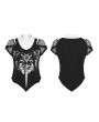 Punk Rave Black Gothic Punk Printed Mesh Spliced T-shirt for Women