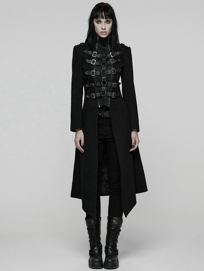 Punk Rave Black Gothic Punk Double-Zipper Skeleton Coat for Women